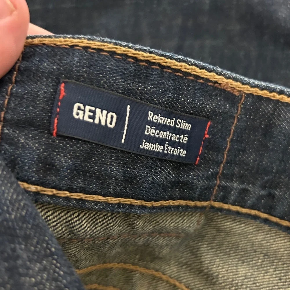 True Religion Geno Jeans Mens 30 Blue Relaxed Slim Dark Wash Raw Hem Streetwear